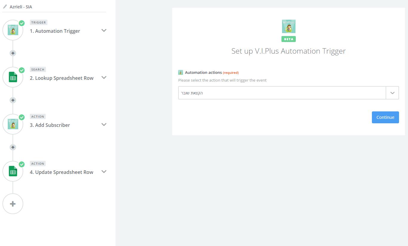 הגדרת טריגר אוטומציה ב Zapier